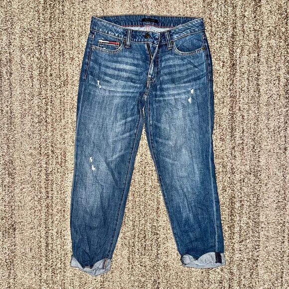 Tommy Hilfiger Women's Cuffed Crop Vintage Embroidered Jeans Logo Pocket Blue 0 - Picture 7 of 9